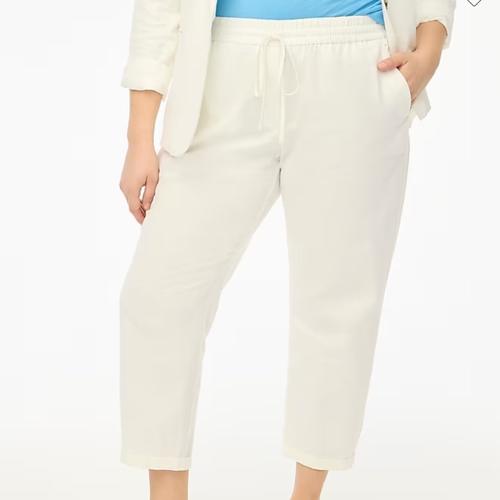 J Crew Linen Cotton Blend Drawstring Pants White 16